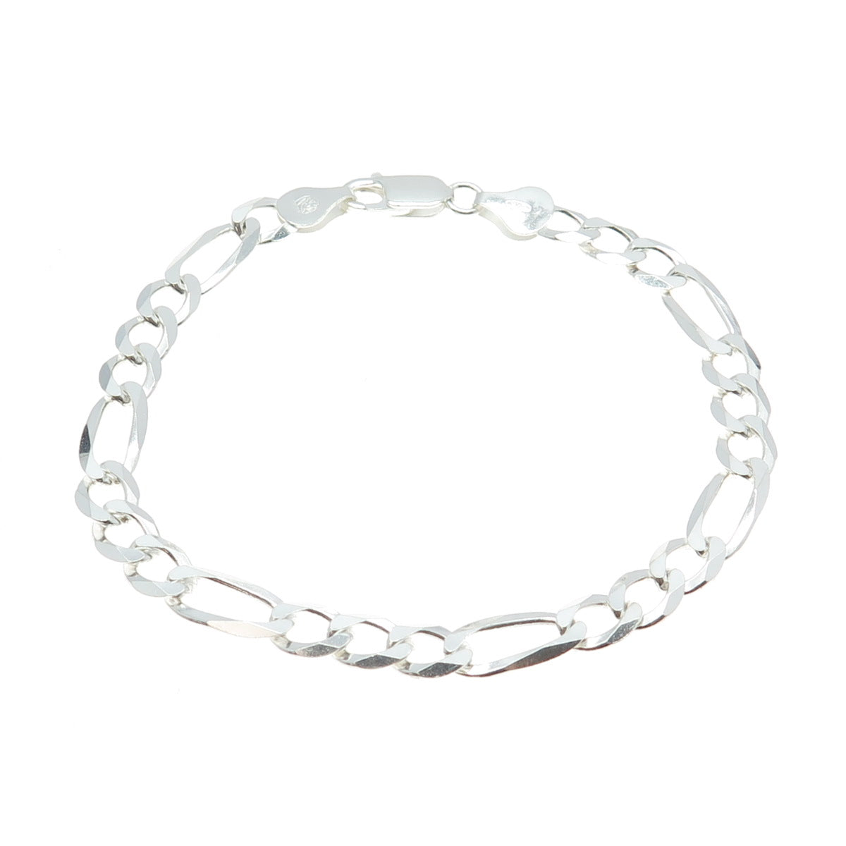 925 Sterling Silver Italy Figaro Link Bracelet 8"