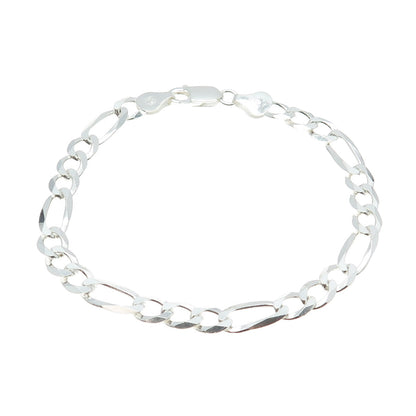 925 Sterling Silver Italy Figaro Link Bracelet 8"