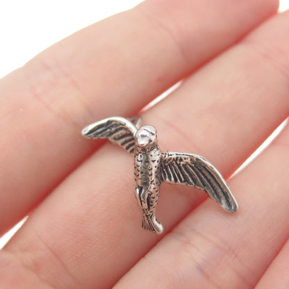BEAU 925 Sterling Silver Vintage Seagull Oxidized Minimalist 3D Charm Pendant