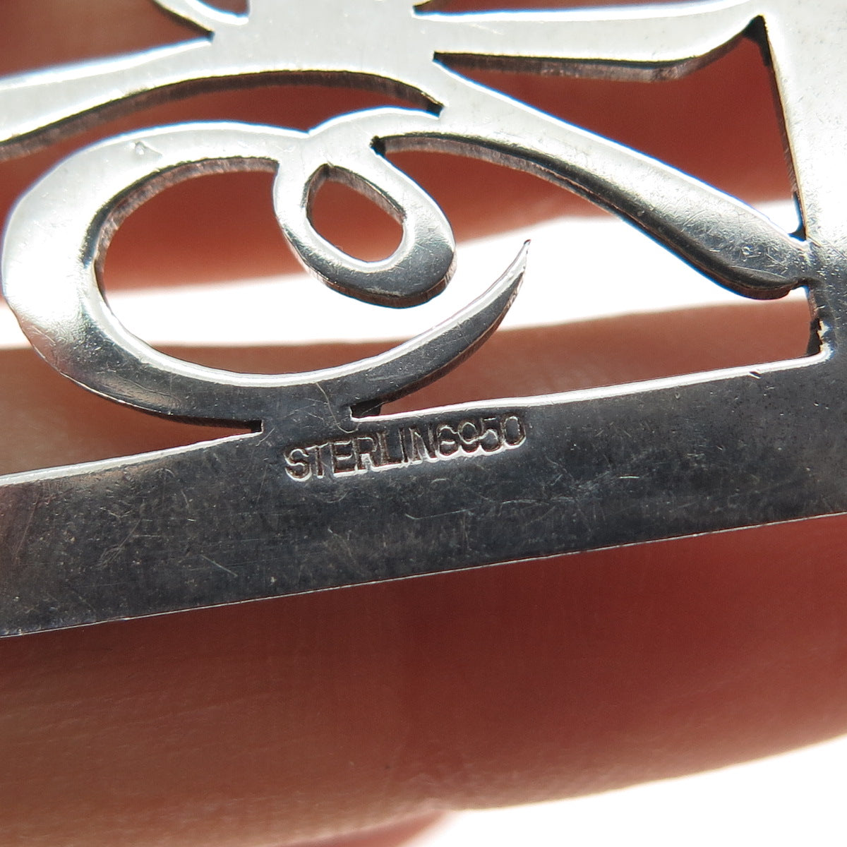 950 Silver Vintage Chinese Fortune Bamboo Pin Brooch