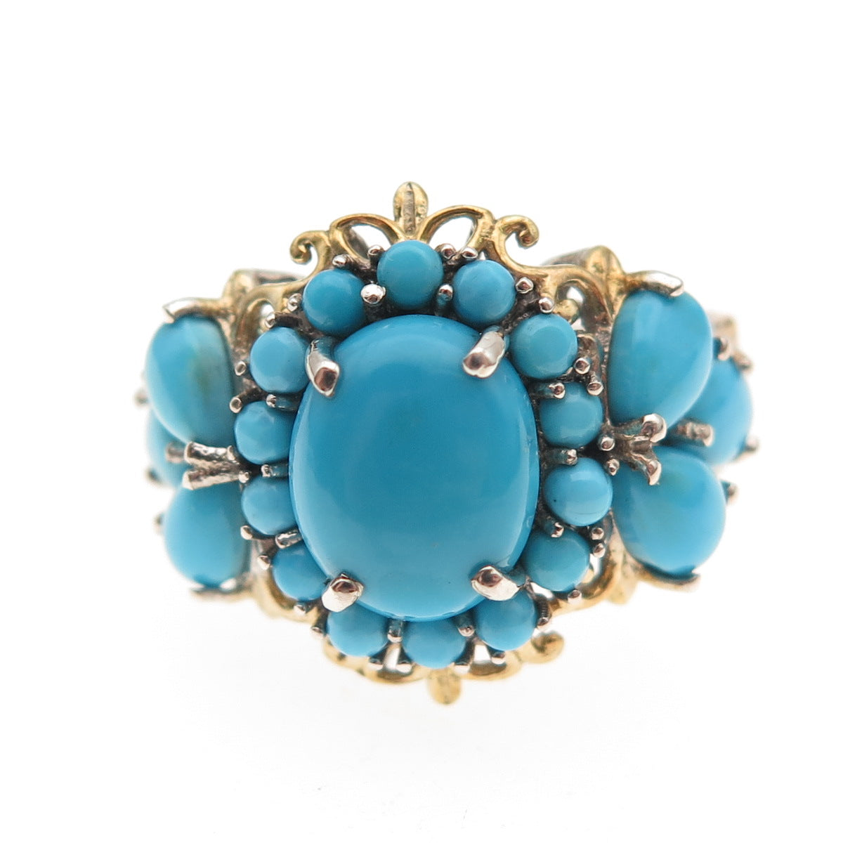 Chuck Clemency 925 Sterling 2-Tone Real Sleeping Beauty Turquoise Ring Size 8.25