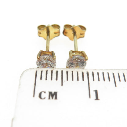 925 Sterling Silver Gold Plated Round-Cut C Z Stud Earrings