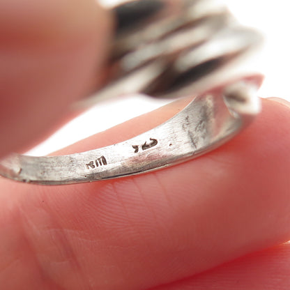 925 Sterling Silver Vintage Modernist Wavy Oxidized Ring Size 7.25