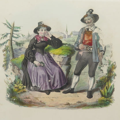 AUNTIQUE End XIX Hand-Colored Lithograph Aus dem Zillerthale C.A.Czichna