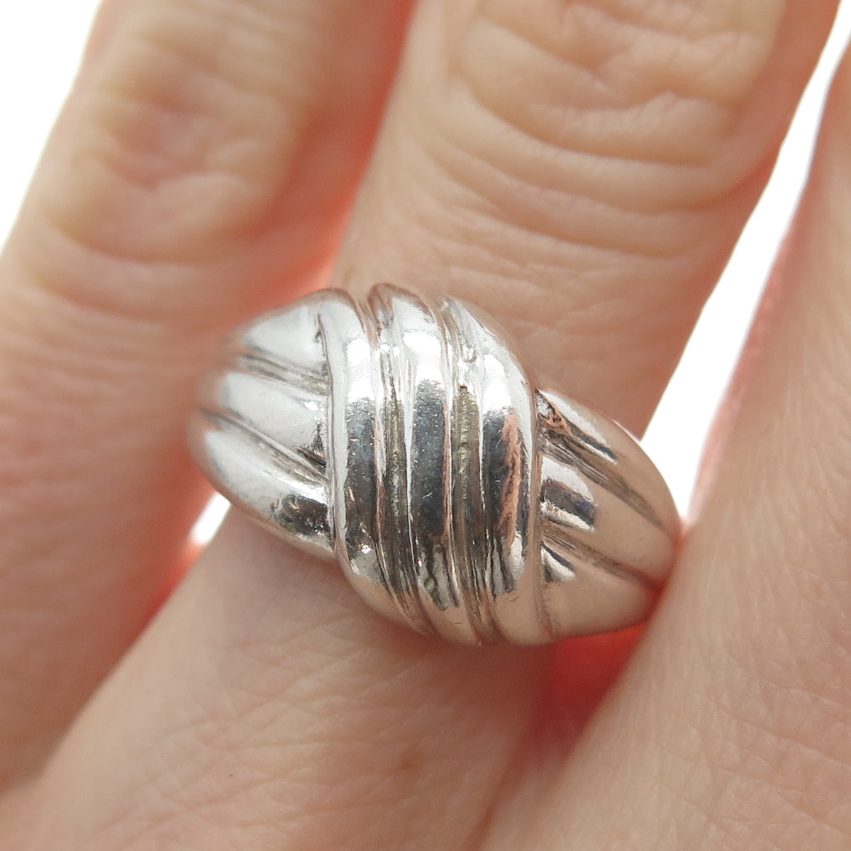 925 Sterling Silver Vintage Modernist Wavy Ring Size 7