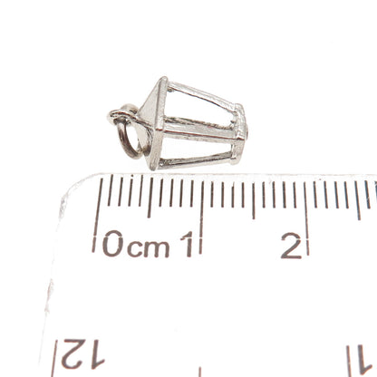 925 Sterling Silver Antique Art Deco Enamel Lantern Oxidized 3D Charm Pendant