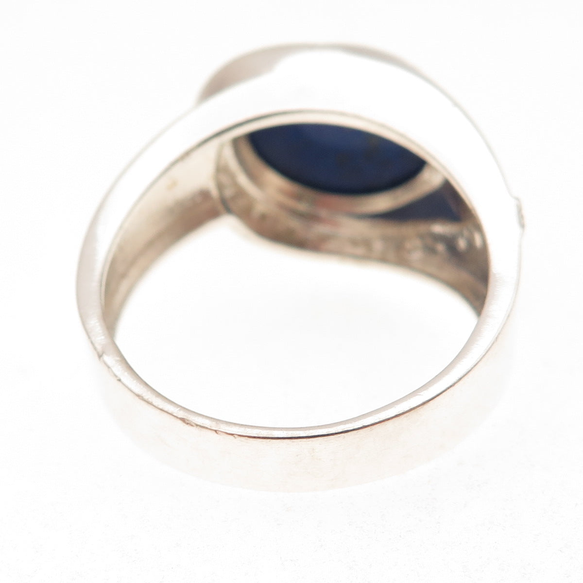 925 Sterling Silver Vintage Real Lapis & C Z Modernist Ring Size 13.5