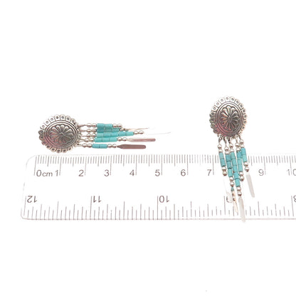 Quoc Turquoise Old Pawn Sterling Silver Vintage Concho Tribal Dangle Earrings