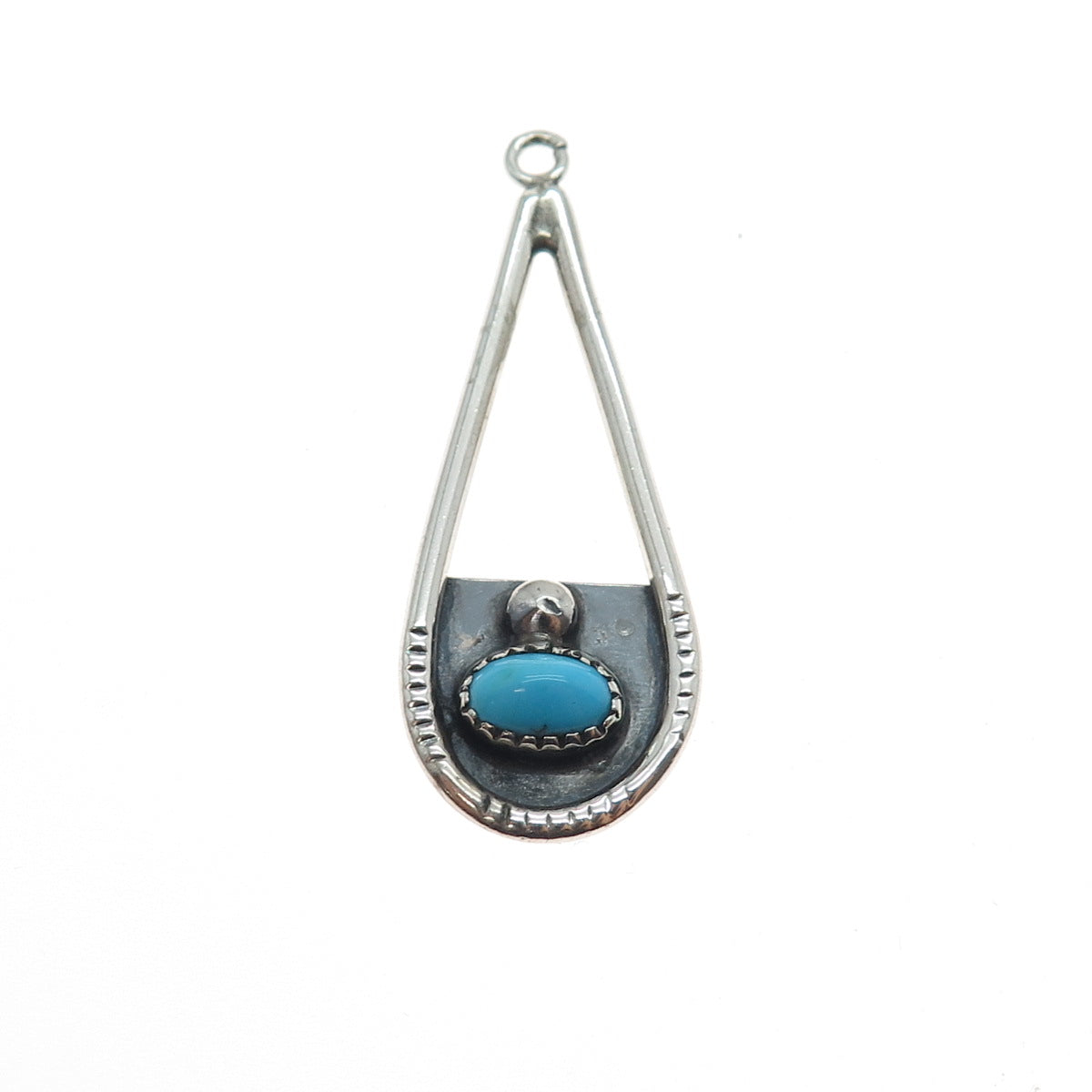 Old Pawn Sterling Silver Vintage Southwestern Turquoise Teardrop Tribal Pendant