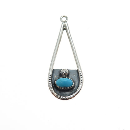 Old Pawn Sterling Silver Vintage Southwestern Turquoise Teardrop Tribal Pendant