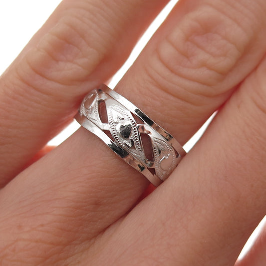 J.D. Schlang Co. 925 Sterling Silver Antique Art Deco Heart Band Ring Size 6