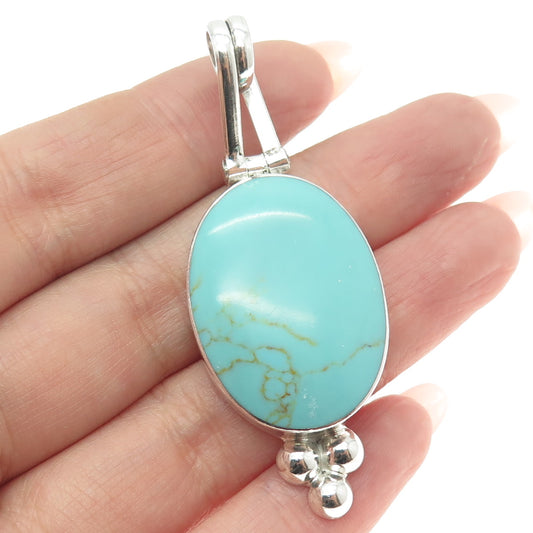 925 Sterling Silver Vintage Real Turquoise Gemstone Slide Pendant