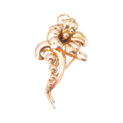 925 Sterling Silver 1/20 12K Gold Filled Vintage Orchid Pin Brooch / Pendant