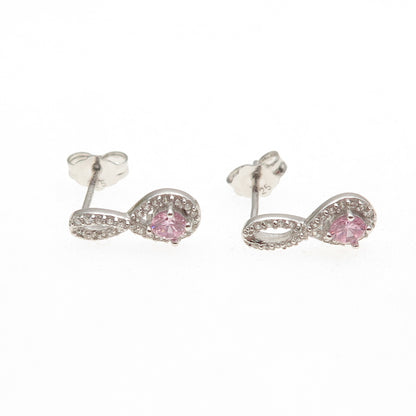 925 Sterling Silver Round-Cut Pink & White C Z Infinity Earrings