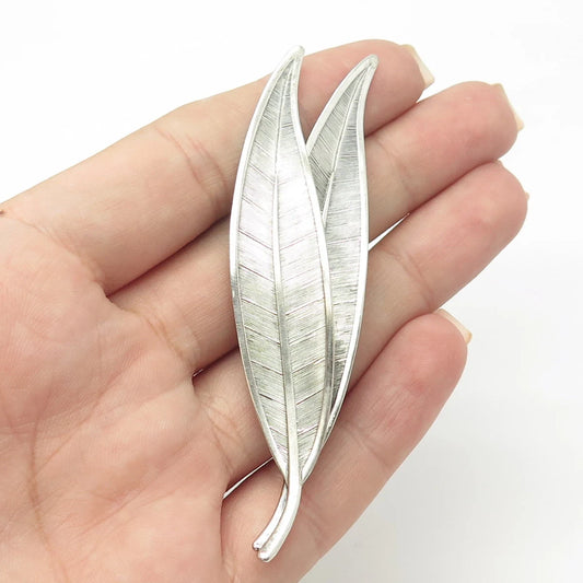 925 Sterling Silver Vintage Beau Leaf Floral Pin Brooch
