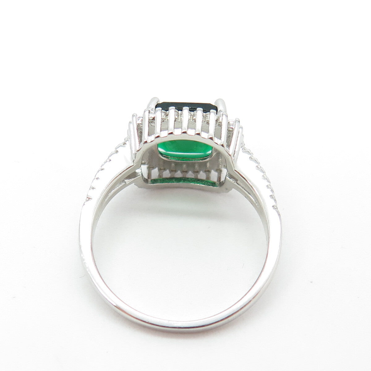 925 Sterling Silver Real Cushion-Cut Chrome Diopside & C Z Ring Size 9.25
