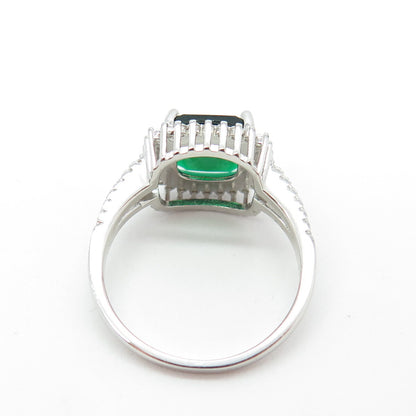 925 Sterling Silver Real Cushion-Cut Chrome Diopside & C Z Ring Size 9.25
