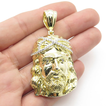 925 Sterling Silver Gold Plated Round-Cut C Z Jesus Pendant