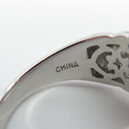 925 Sterling Silver Emerald & Round-Cut C Z Engagement Ring Size 7