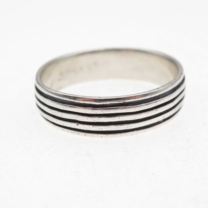 925 Sterling Silver Vintage Lined Oxidized Band Ring Size 13