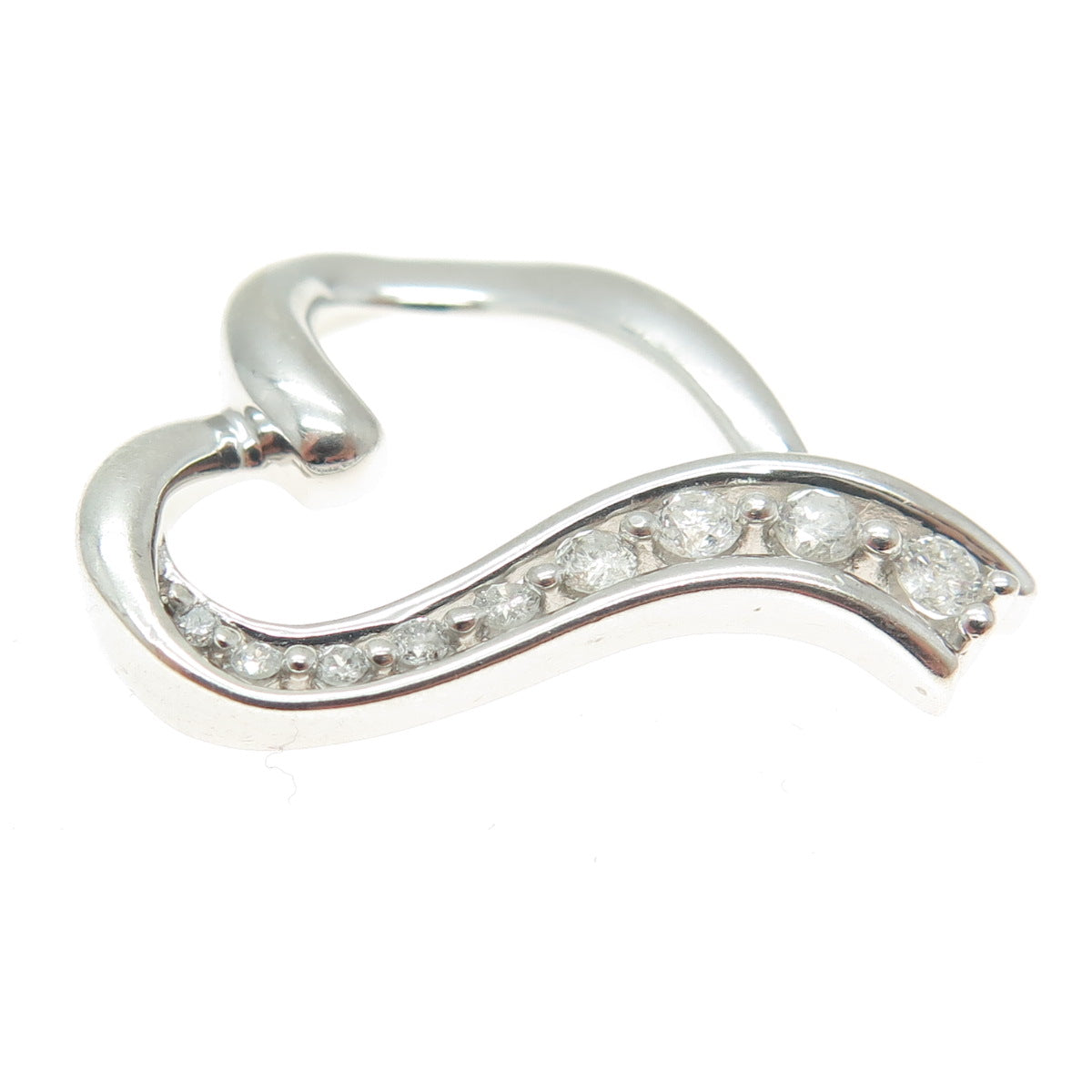 925 Sterling Silver Real Round-Cut Diamond Heart Slide Pendant