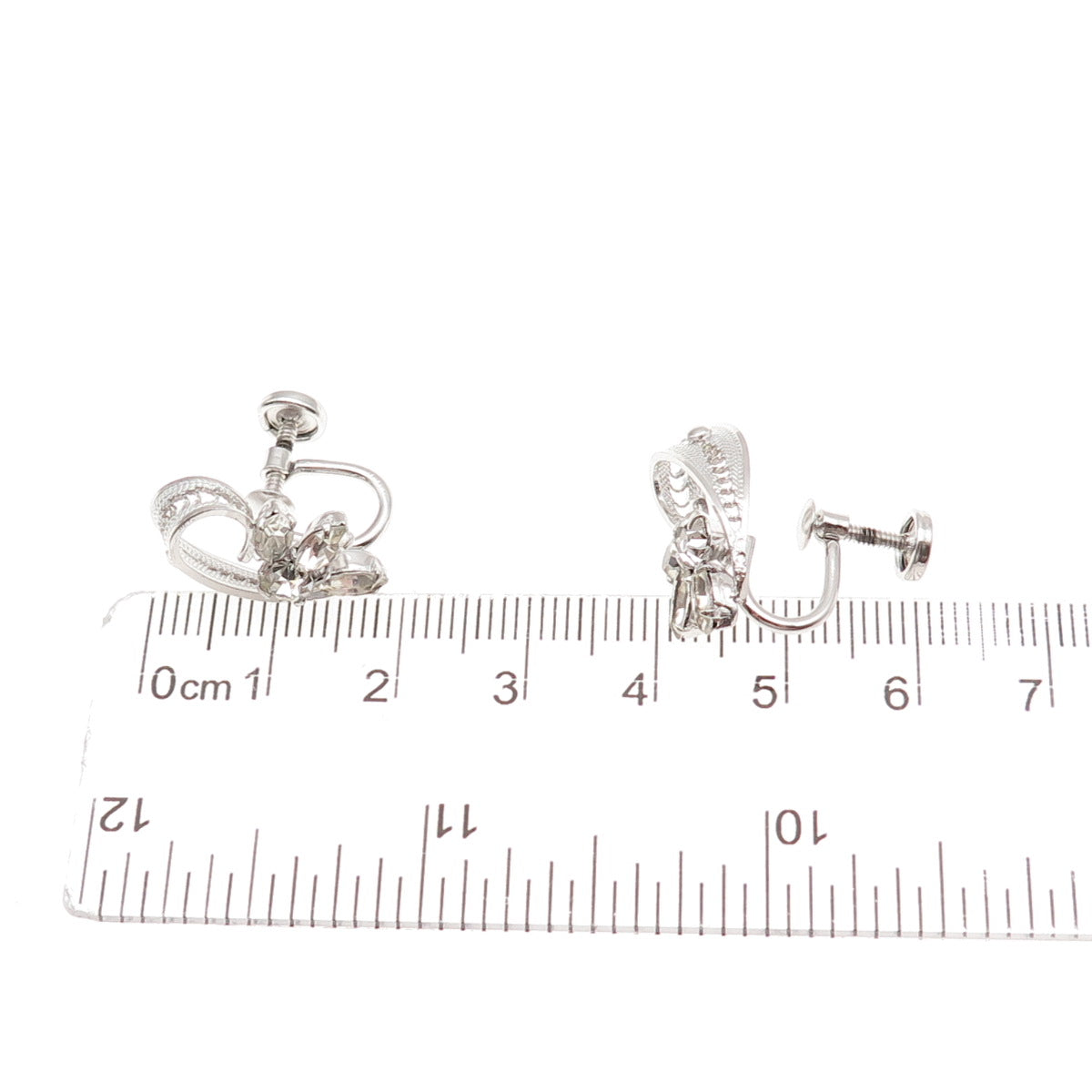 Sorrento 925 Sterling Silver Vintage Rhinestone Filigree Screw Back Earrings