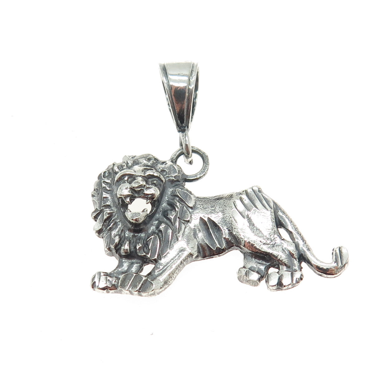 925 Sterling Silver Vintage Lion Oxidized Pendant