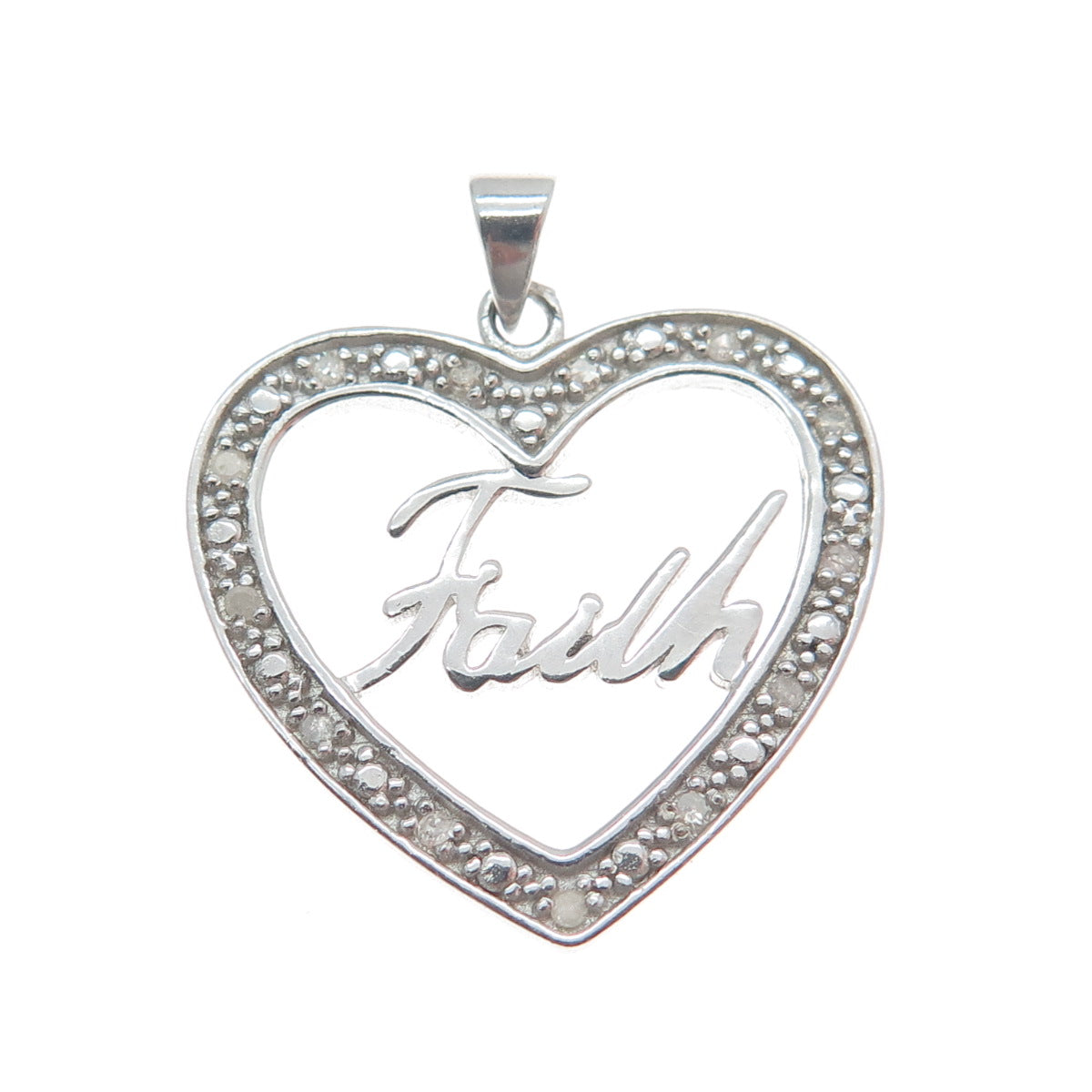 HAN 925 Sterling Silver Real Round-Cut Diamond Faith Heart Minimalist Pendant
