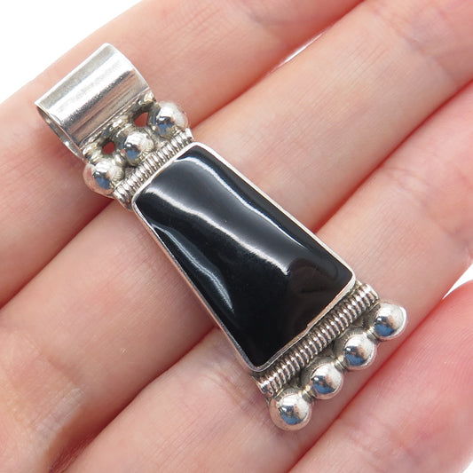 925 Sterling Silver Vintage Mexico Real Black Onyx Beaded Slide Pendant