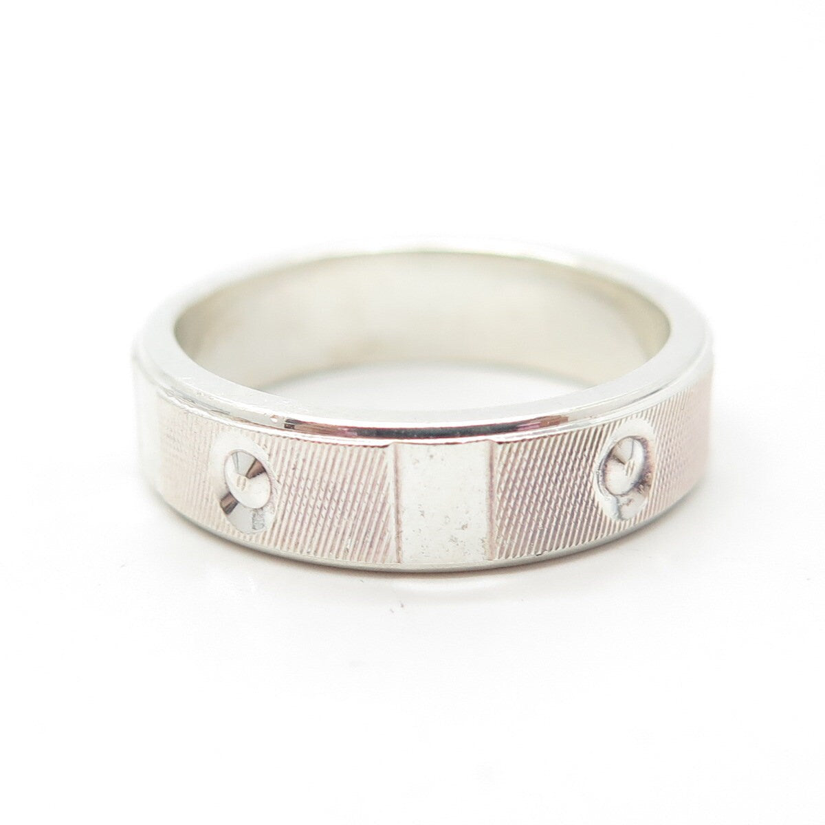 925 Sterling Silver Vintage Textured Band Ring Size 7.25