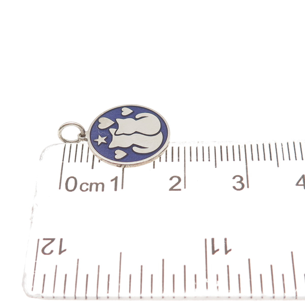 925 Sterling Silver Purple Enamel Cat Couple Round Tag Mini Charm Pendant