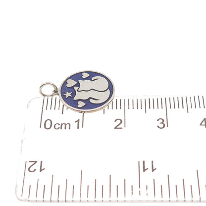 925 Sterling Silver Purple Enamel Cat Couple Round Tag Mini Charm Pendant