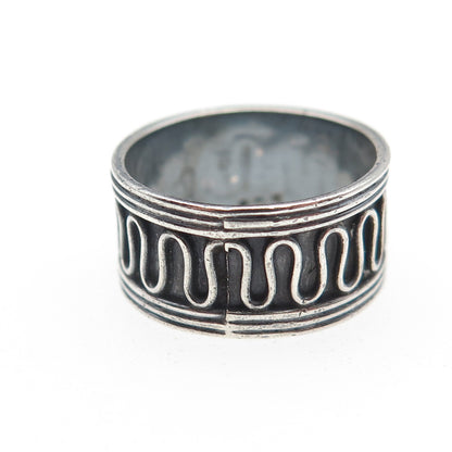 925 Sterling Silver Vintage Modernist Zig Zag Oxidized Band Ring Size 6.5