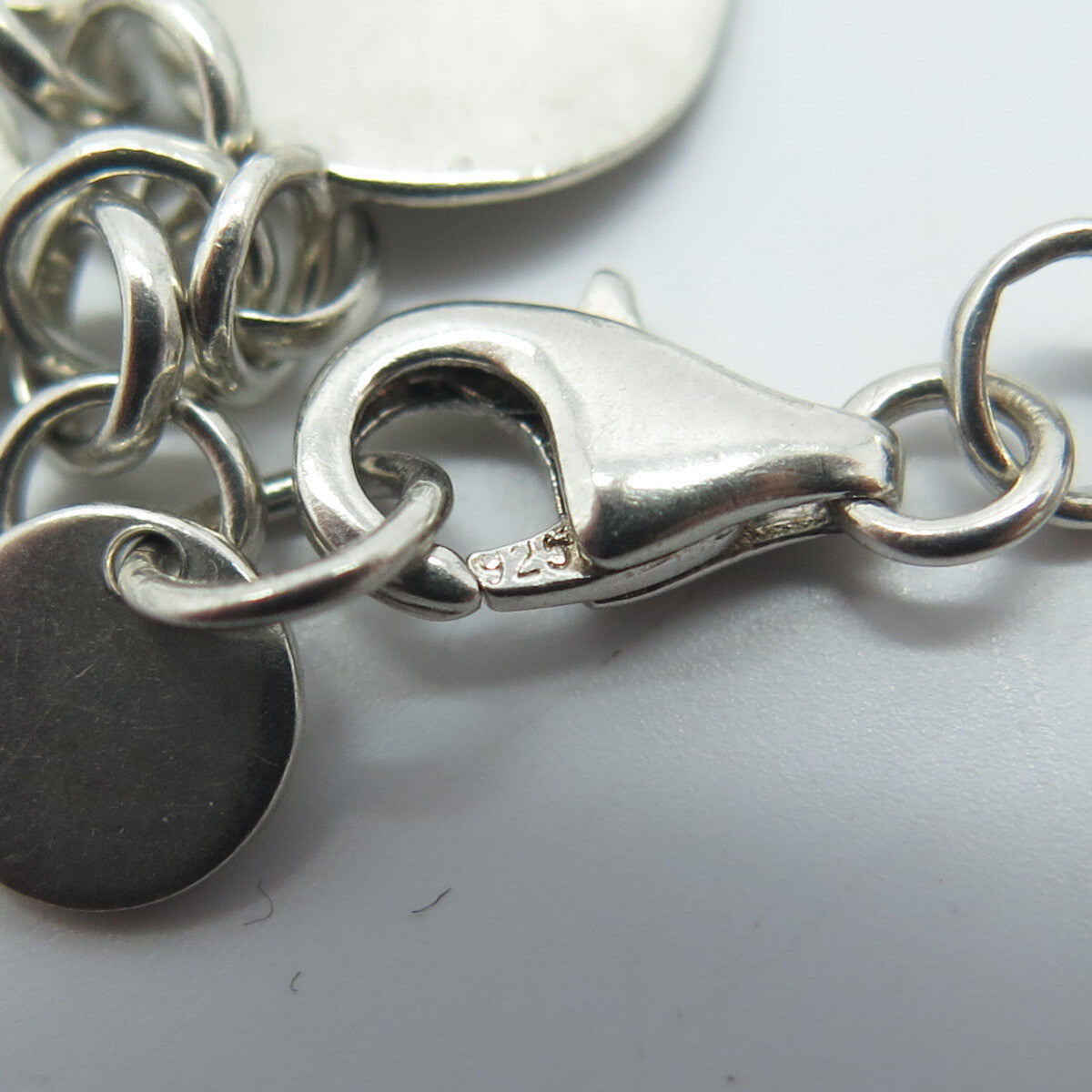 925 Sterling Silver Vintage Floral Leaf Charm Rolo Link Bracelet 7.5"