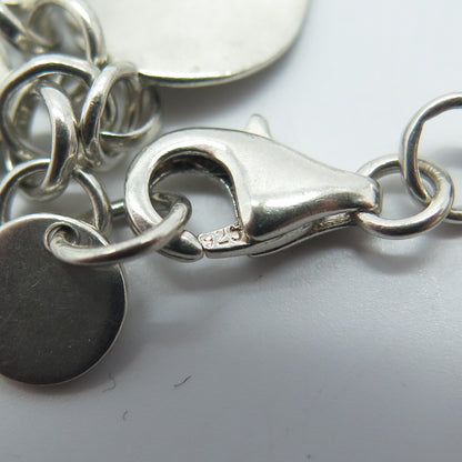 925 Sterling Silver Vintage Floral Leaf Charm Rolo Link Bracelet 7.5"