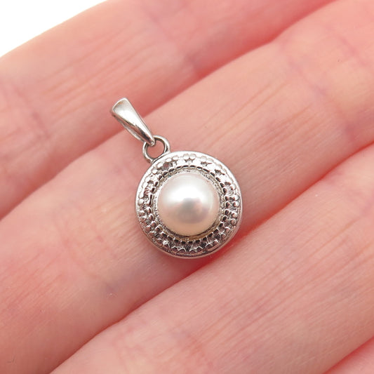 Ross Simons 925 Sterling Silver Real Diamond Accent & Pearl Mini Charm Pendant