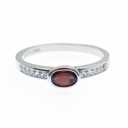 DSMK 925 Sterling Silver Real Red Garnet & White Topaz Ring Size 9.25