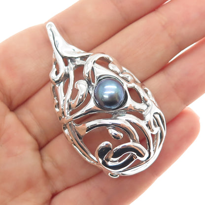 HAGIT GORALI Sterling Silver Vintage Real Tahitian Pearl Modernist Swirl Pendant