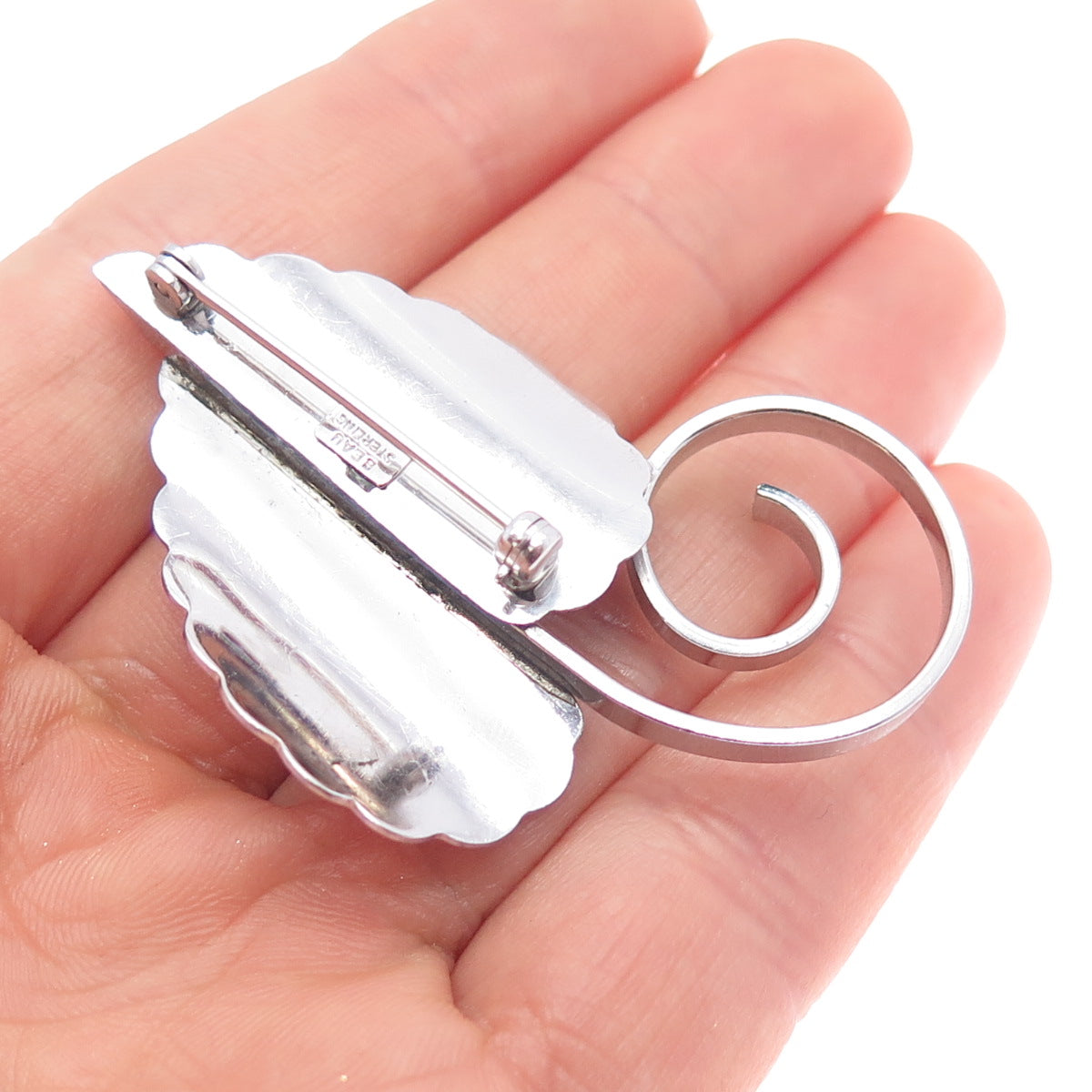 BEAU 925 Sterling Silver Antique Art Deco Floral Leaf Pin Brooch