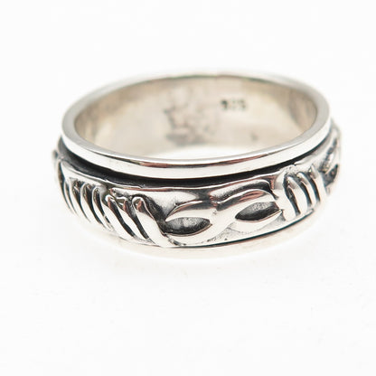 925 Sterling Silver Vintage Celtic Oxidized Rotating Band Ring Size 10