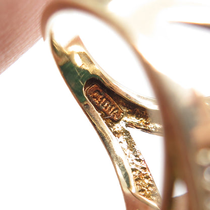 925 Sterling Gold Plated Real Green Onyx & White Topaz Statement Ring Size 6.25