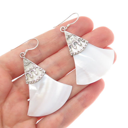 925 Sterling Silver Vintage Real MOP Modernist Axe Dangle Earrings