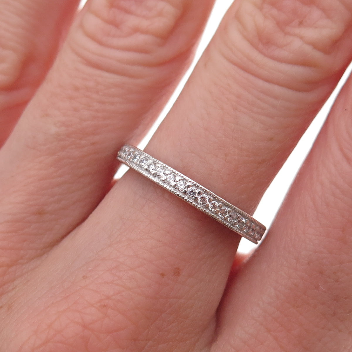 Tacori 925 Sterling Silver Round-Cut C Z Eternity Band Ring Size 6