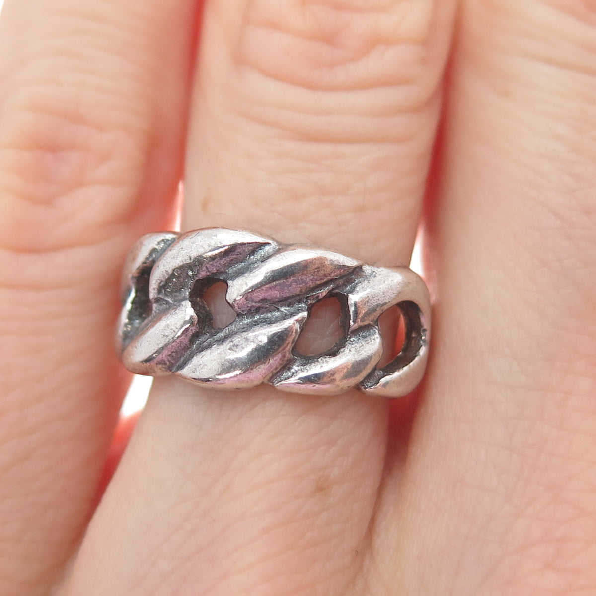 925 Sterling Silver Vintage Curb Link Oxidized Ring Size 6.25