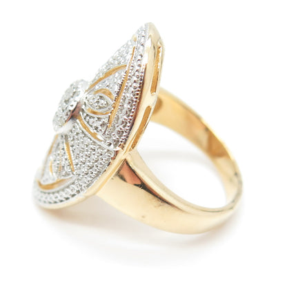 925 Sterling Silver Gold Plated Real Round-Cut Diamond Floral Ring Size 8.5