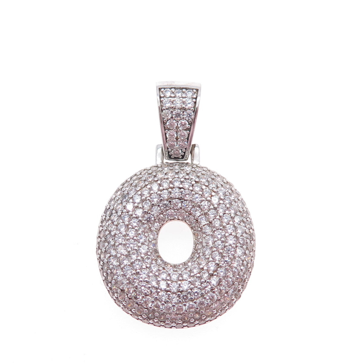 925 Sterling Silver Round-Cut C Z Letter O Initial Charm Pendant