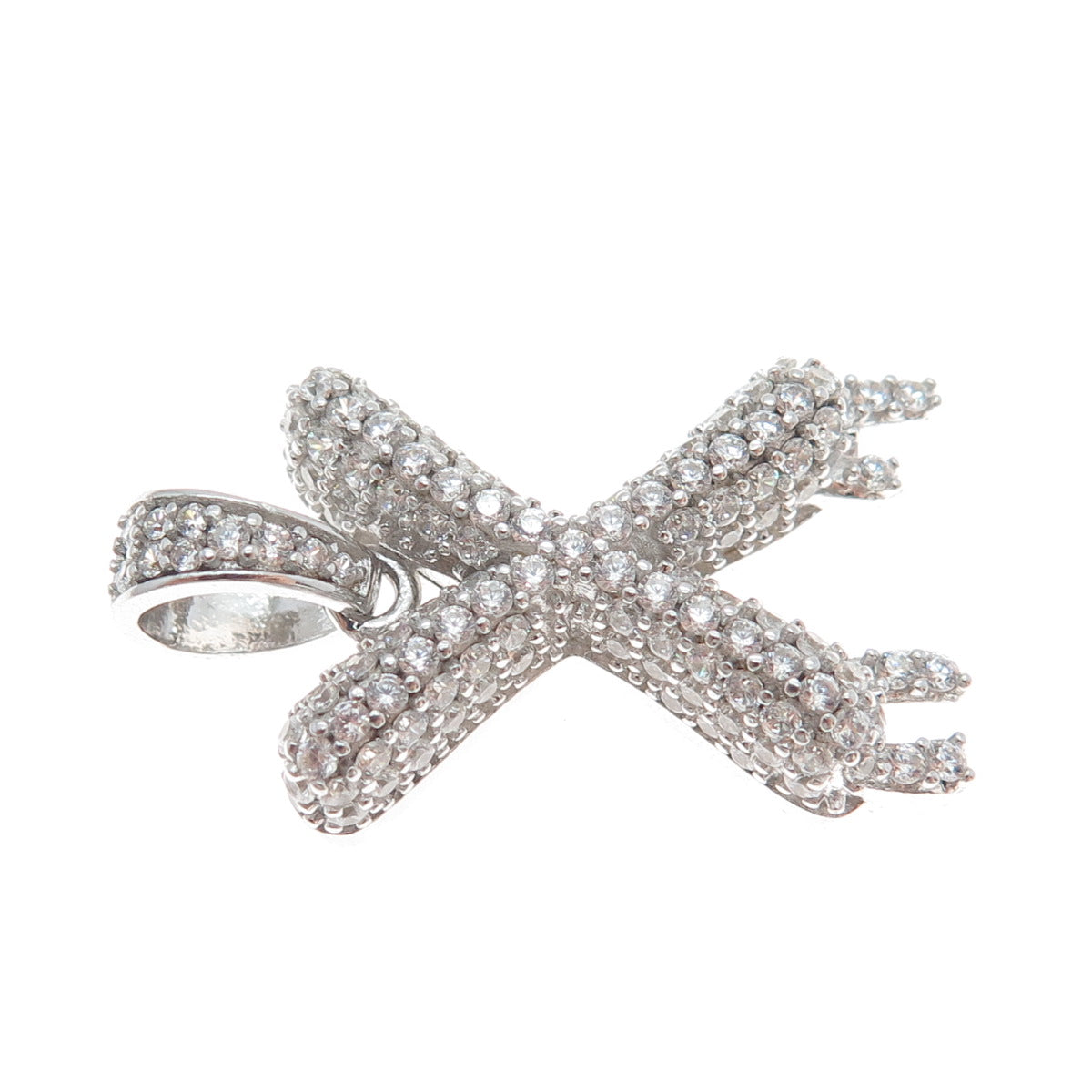 925 Sterling Silver Round-Cut C Z Sparkle Melted Letter X Initial Charm Pendant