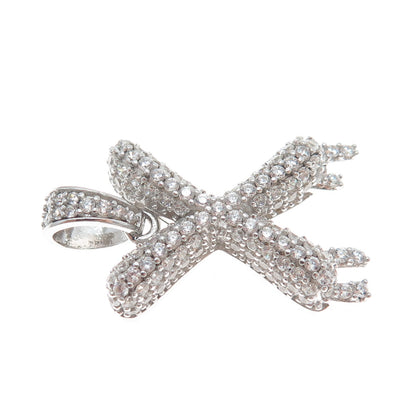 925 Sterling Silver Round-Cut C Z Sparkle Melted Letter X Initial Charm Pendant