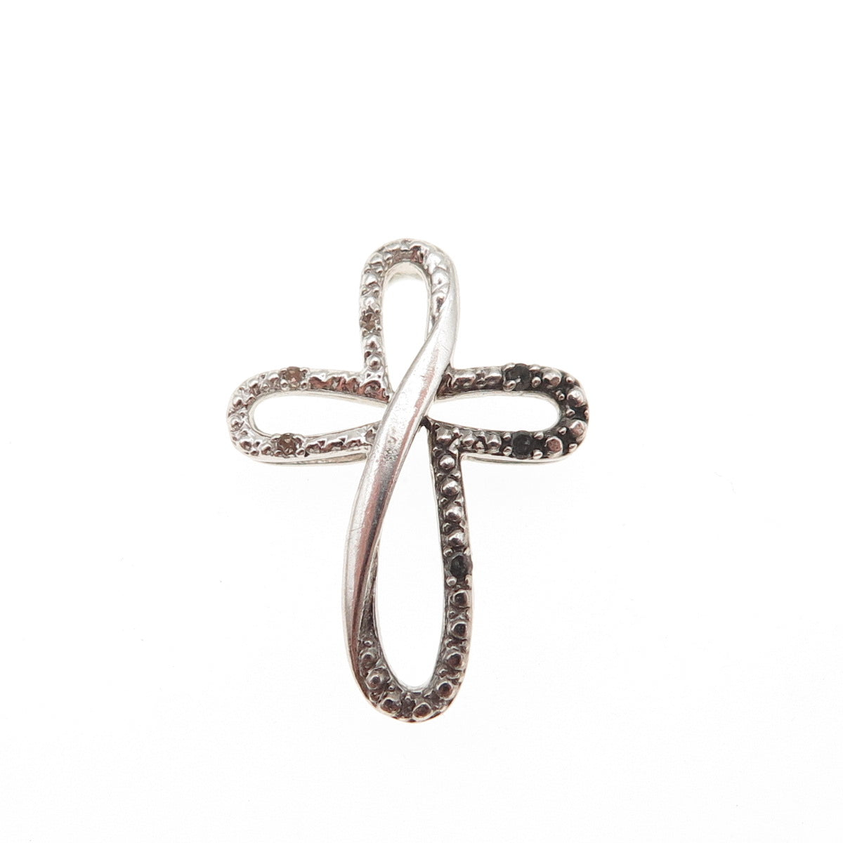 925 Sterling Silver Real Black & White Diamond Cross Mini Slide Charm Pendant