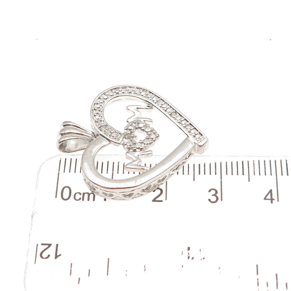 925 Sterling Silver Real Round-Cut Diamond Mom Heart Charm Pendant